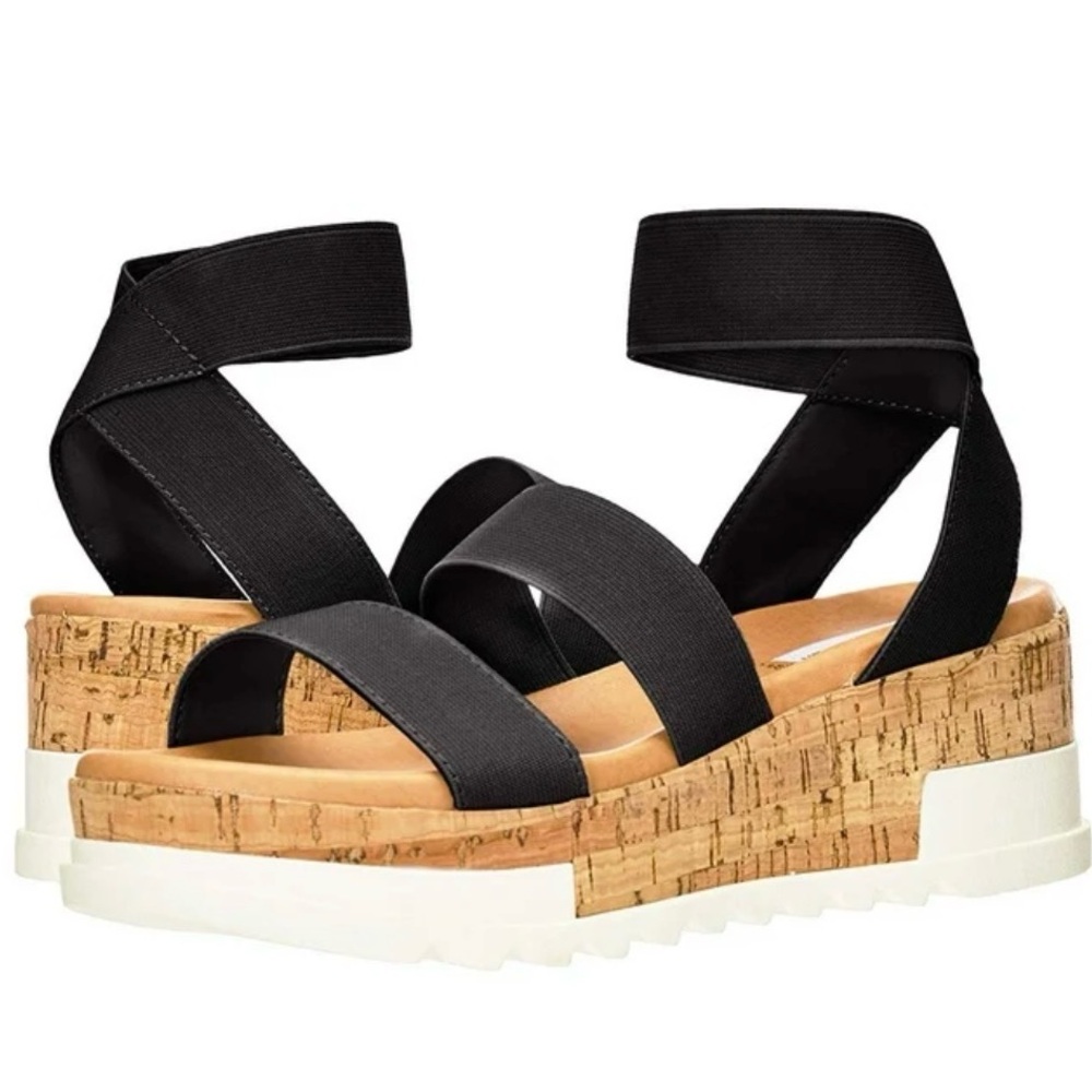 Steve Madden Bandi Beige Open Toe Platform Wedge Strappy Sandals